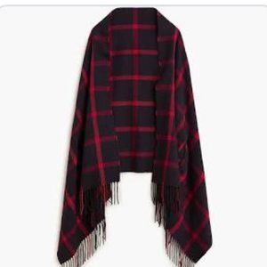 NWT J Crew Plaid Cape Scarf - One Size Red and Navy